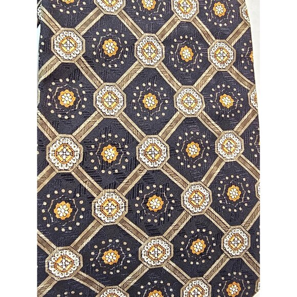 Meeting Street Handmade Silk Tie Brown & Gold Geometric Pattern - Picture 4 of 8